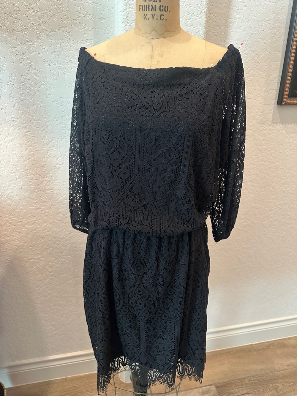 White House Black Market Black lace off the shoulder Dress